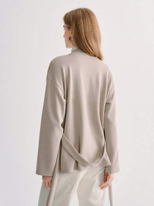 Modal Stretch Fleece Crossover Belted Wrap Cardigan Coat with Pockets — original photo 1