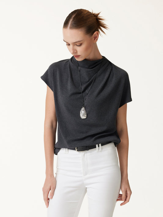 LiteWarm Draped Mock Neck Cap Sleeve Top — original photo 1