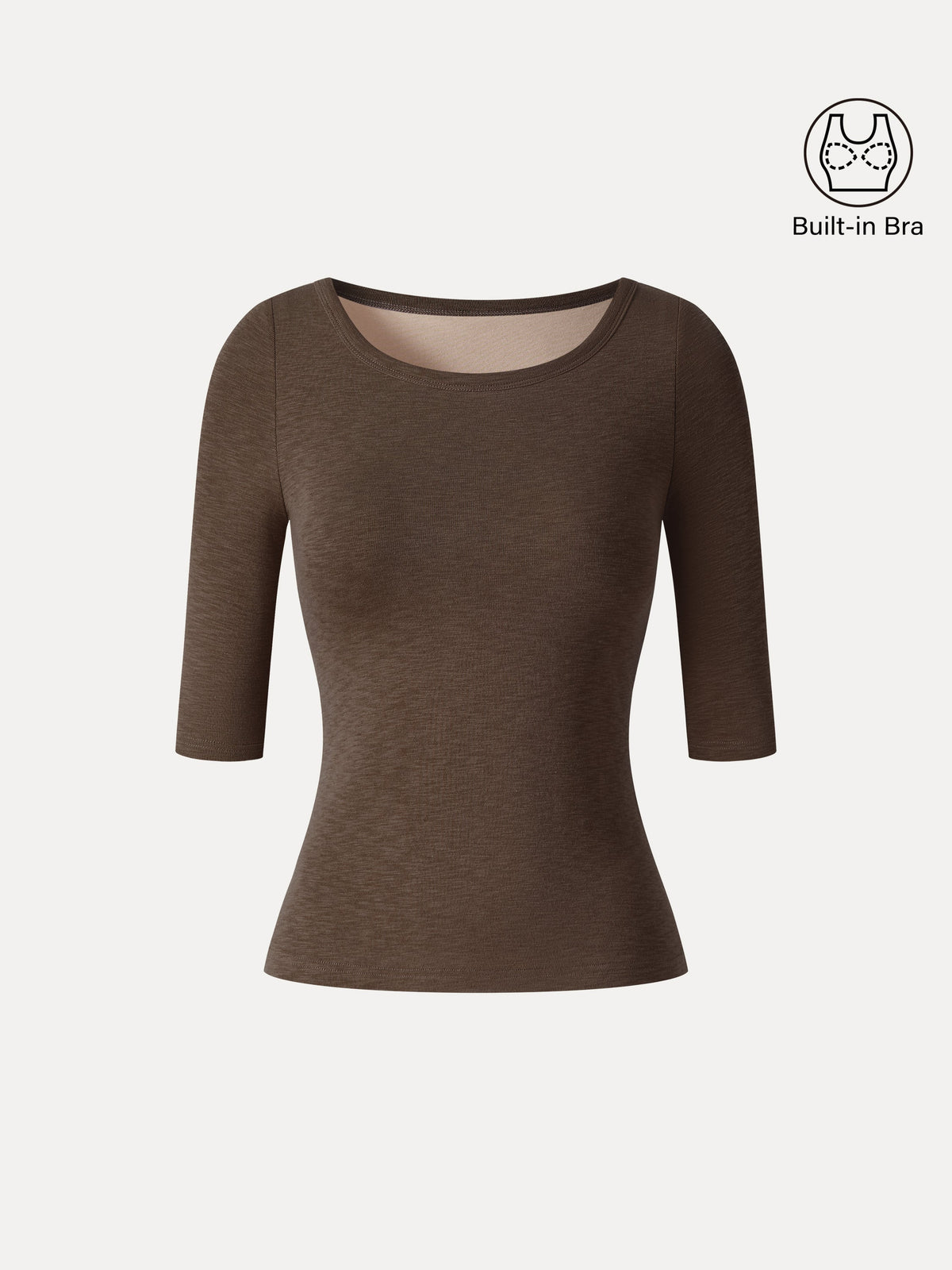 LiteWarm Round Neck Elbow Sleeve Built-In Bra Top — original photo 9