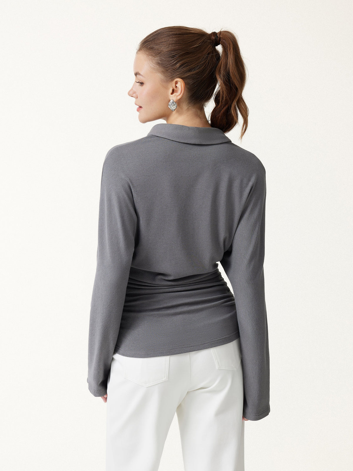 LiteWarm V-Neck Long Sleeve Ruched Top — original photo 4