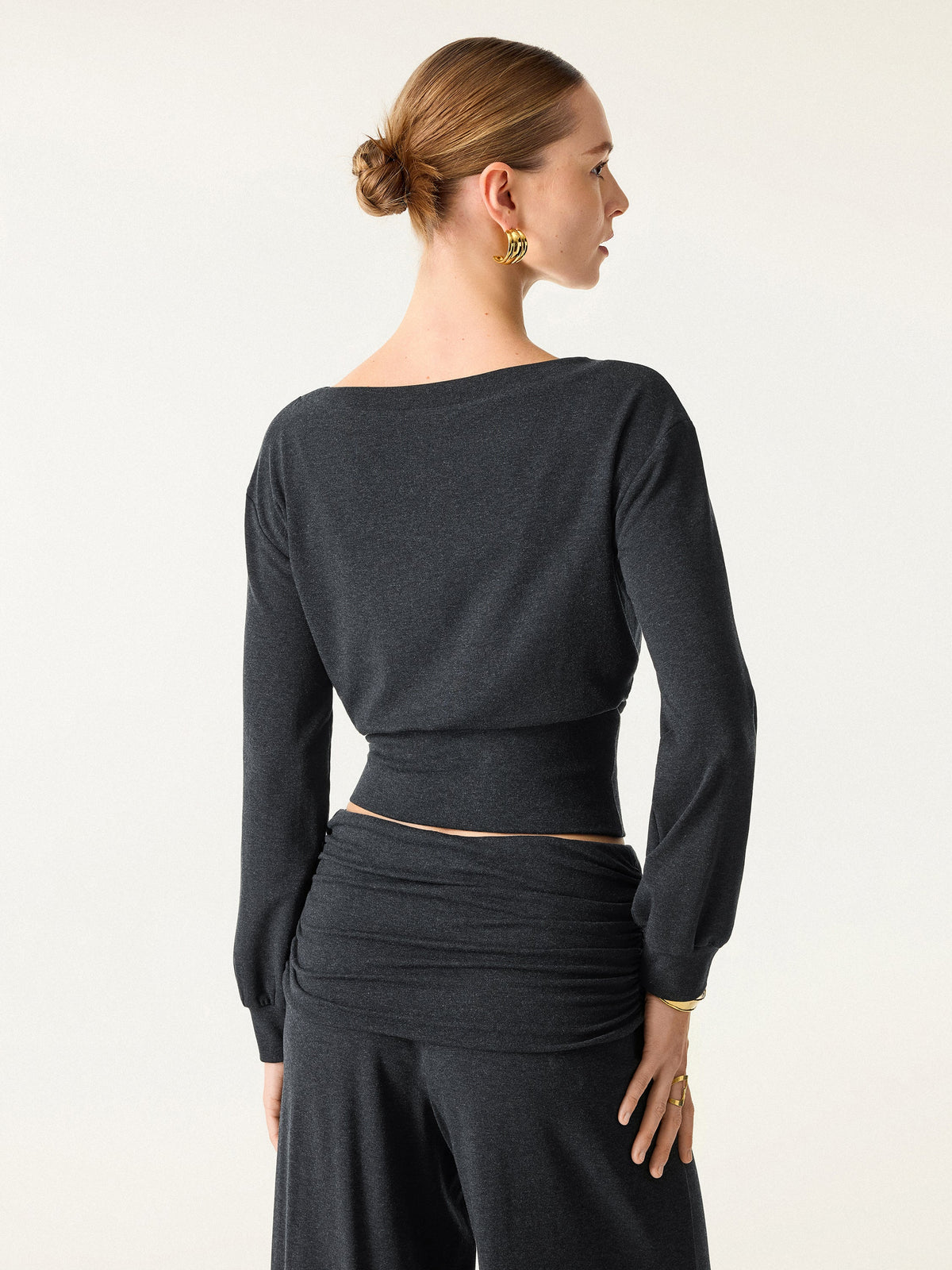 2Pcs Set Boatneck Built-In Bra & Drapey Wide Leg Pull-on Pants with Pockets — original photo 4
