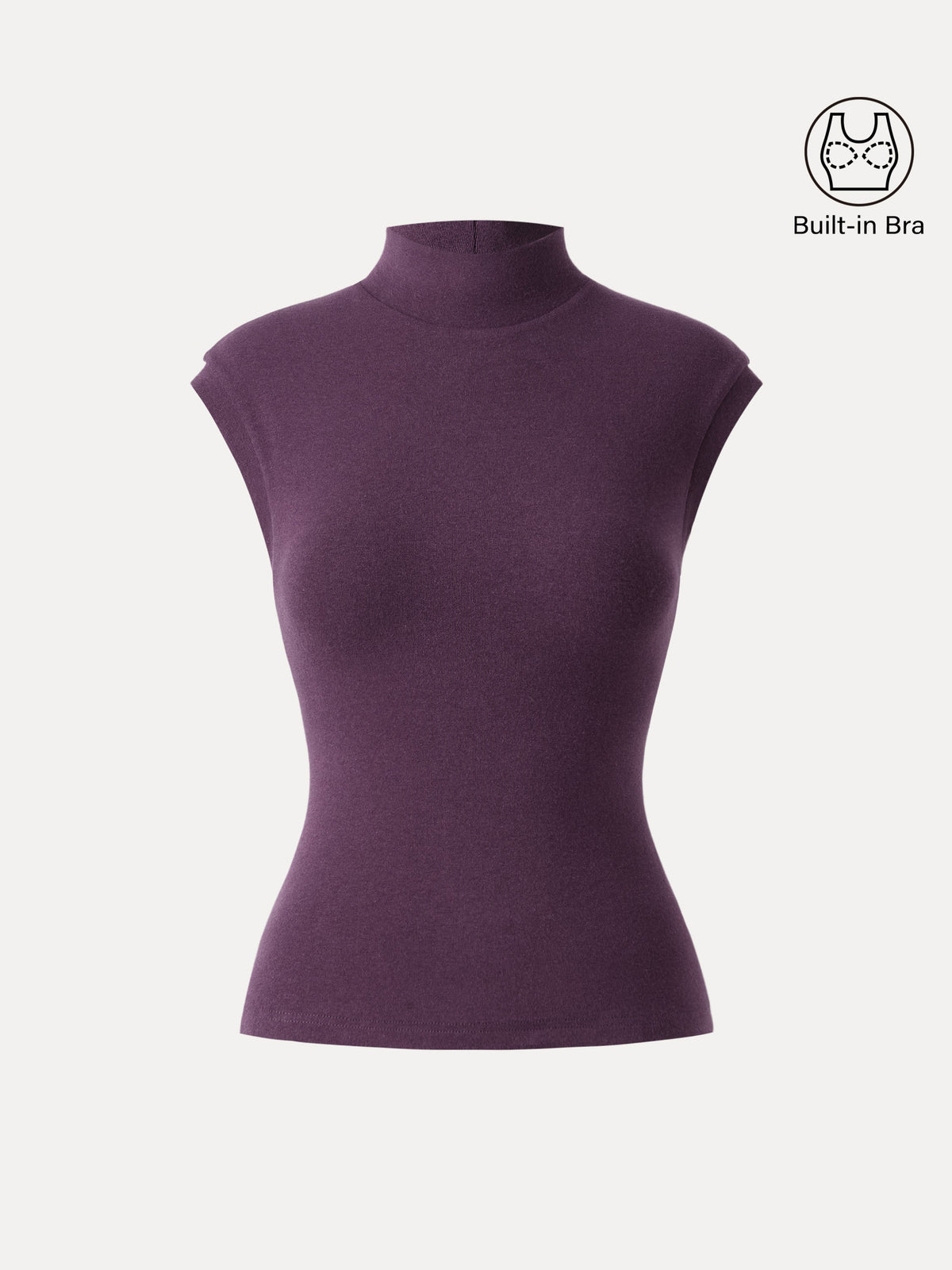 LiteWarm Stretch Cotton Mock Neck Cap Sleeve Built-In Bra Top — original photo 14