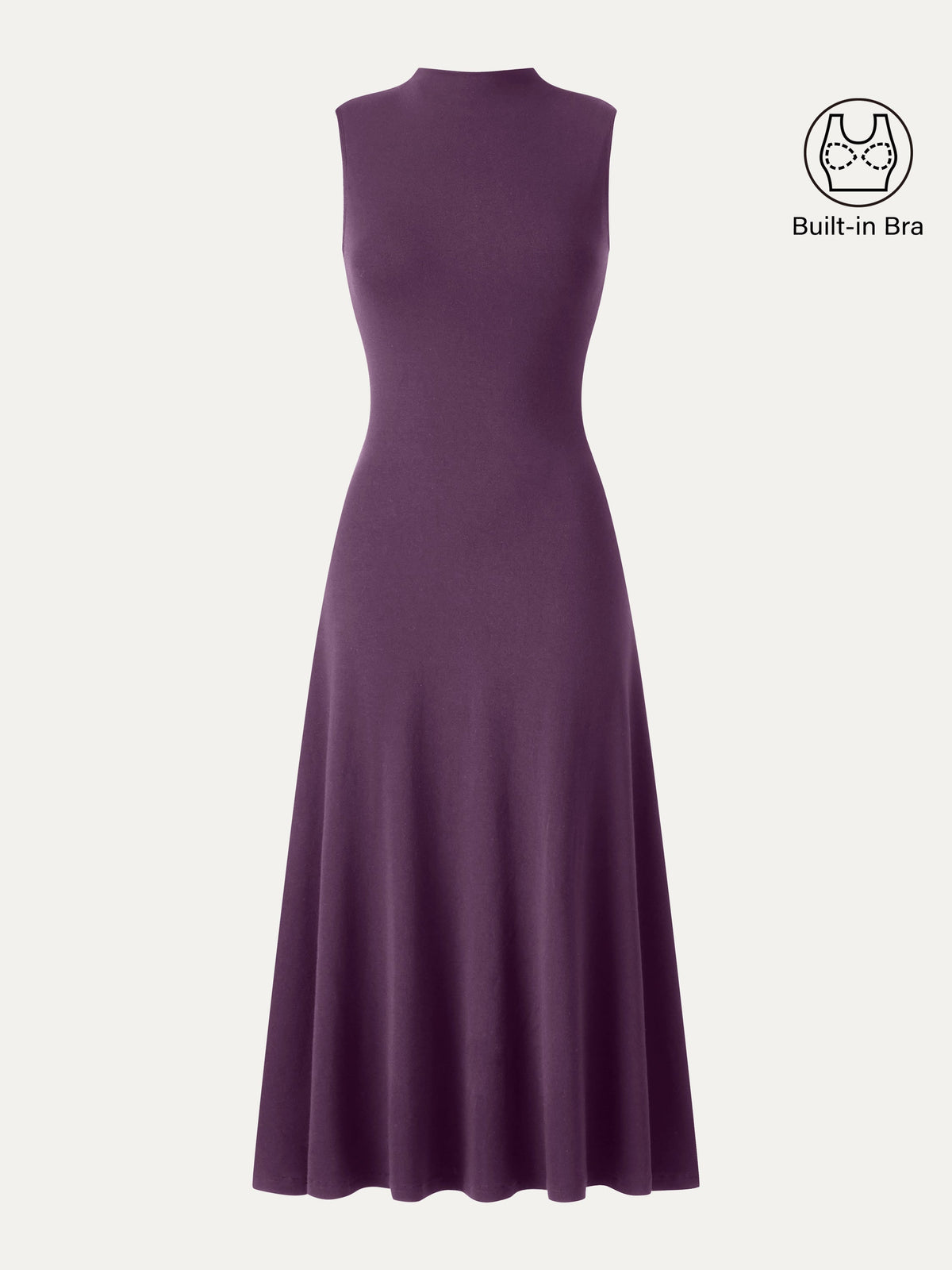 LiteWarm Mock Neck Sleeveless A-Line Midi Built-In Bra Dress — original photo 11