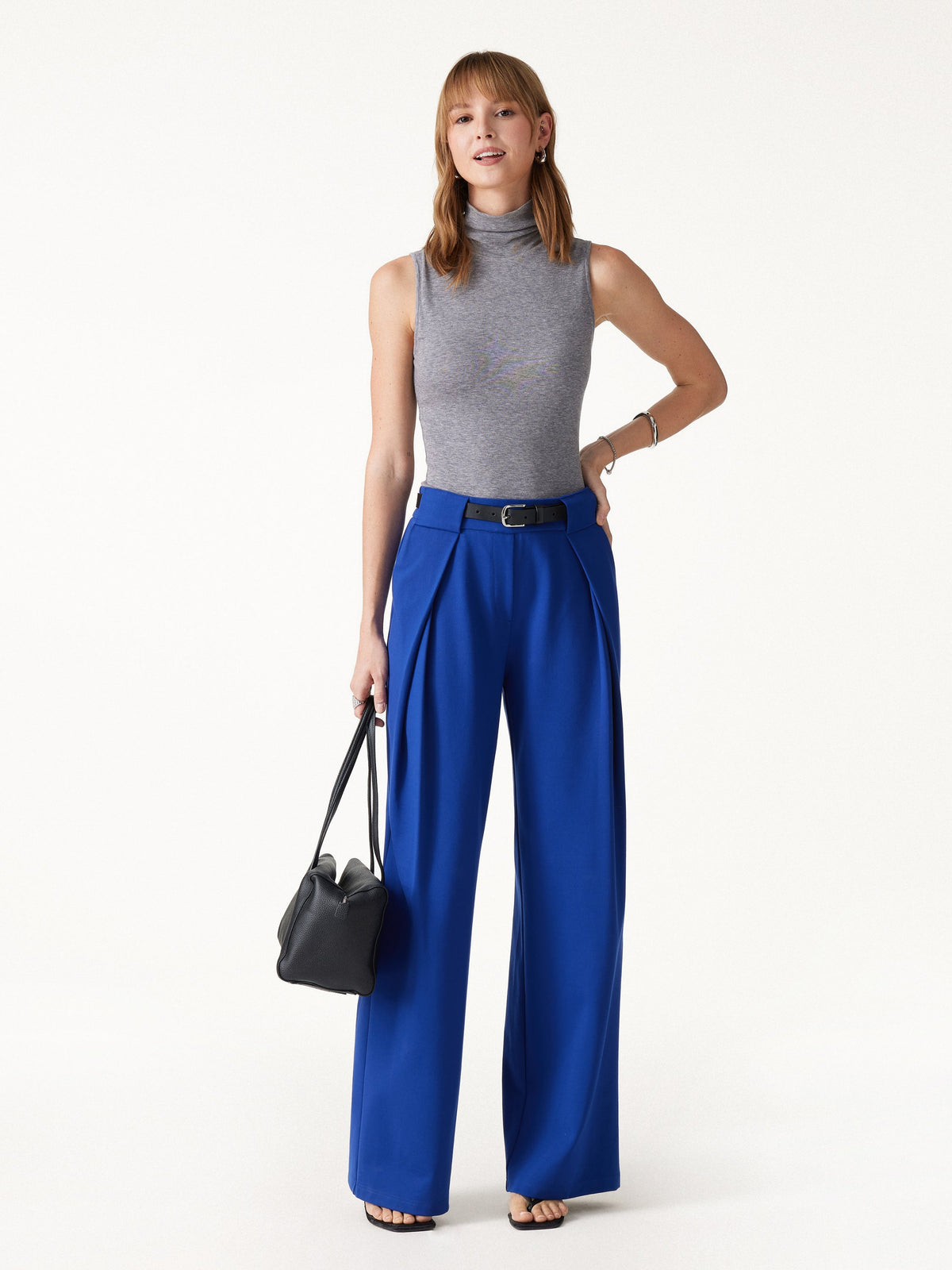 Ponte Mid-Rise  Wide-Leg Tuck Pants with Pockets — original photo 4