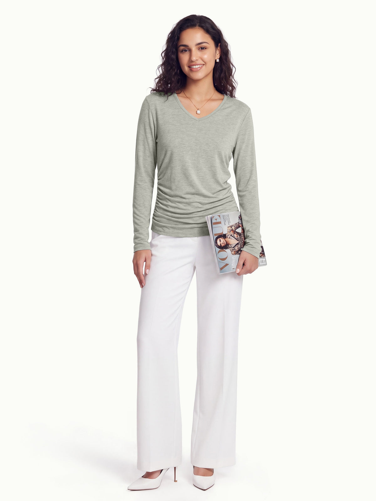 LiteWarm V-Neck Long Sleeve Ruched Top — original photo 13