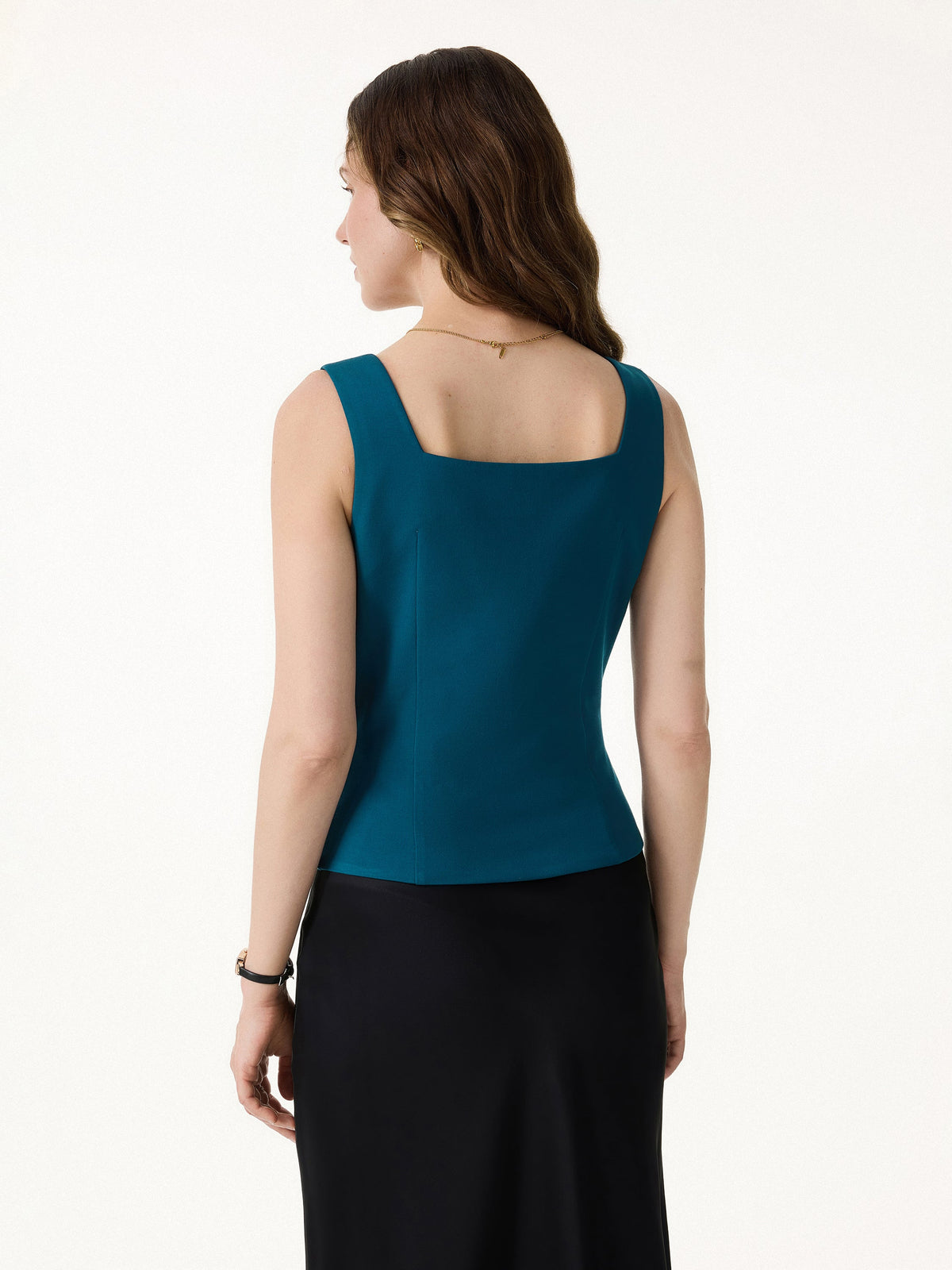 Stretch Ponte Square Neck Cropped Waistcoat with Pockets — original photo 4