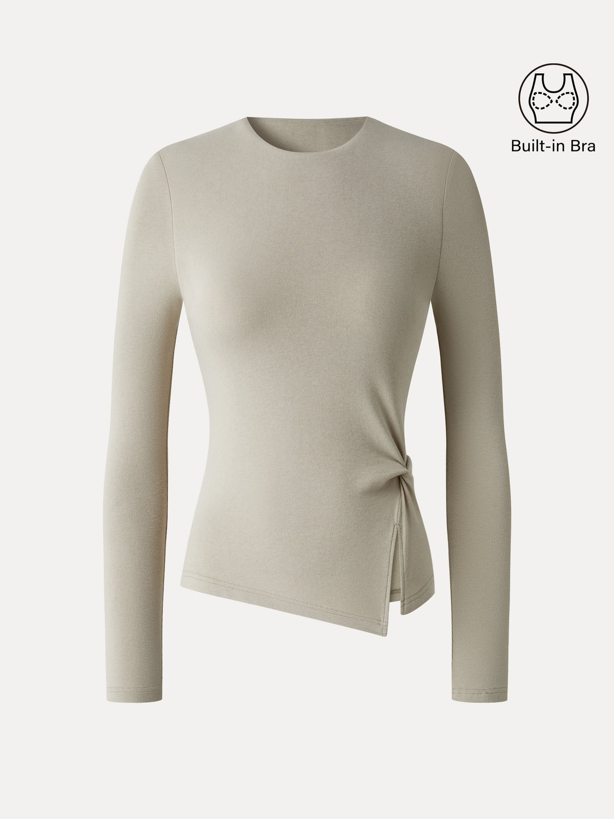 LiteWarm Round Neck Long Sleeve Twist-Hem Built-In Bra Top — original photo 7