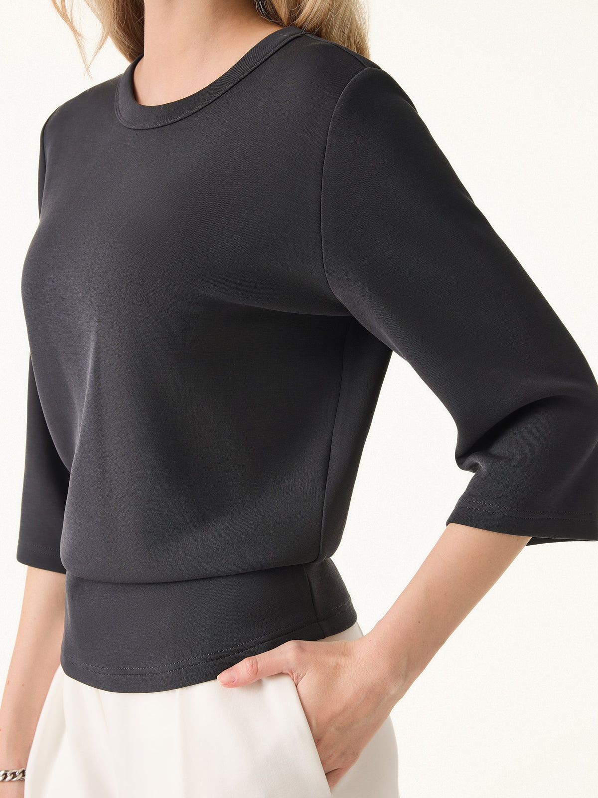 Sandwashed Spacer Crewneck 3/4 Sleeve Top — original photo 11