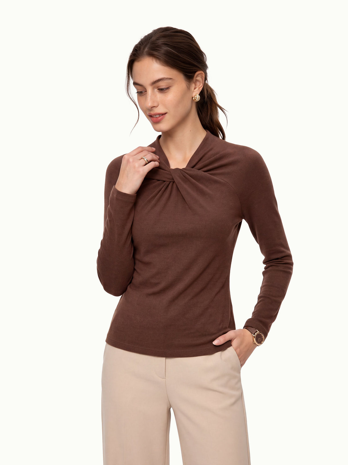 LiteWarm Twisted V-Neck Long Sleeve Top — original photo 9