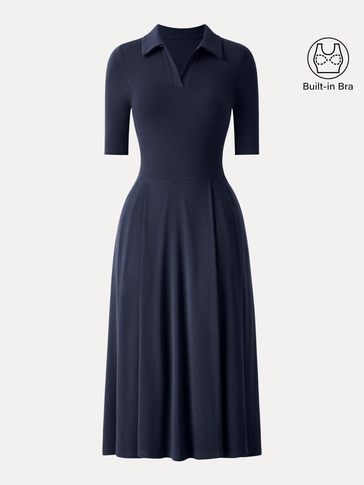 LiteWarm Polo Neck Elbow Length Sleeve Midi Built-In Bra Dress with Pockets — original photo 10