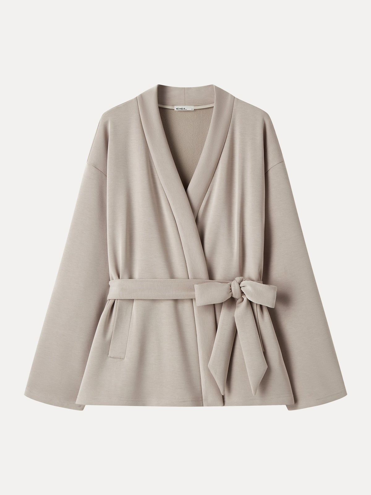 Modal Stretch Fleece Crossover Belted Wrap Cardigan Coat with Pockets — original photo 6