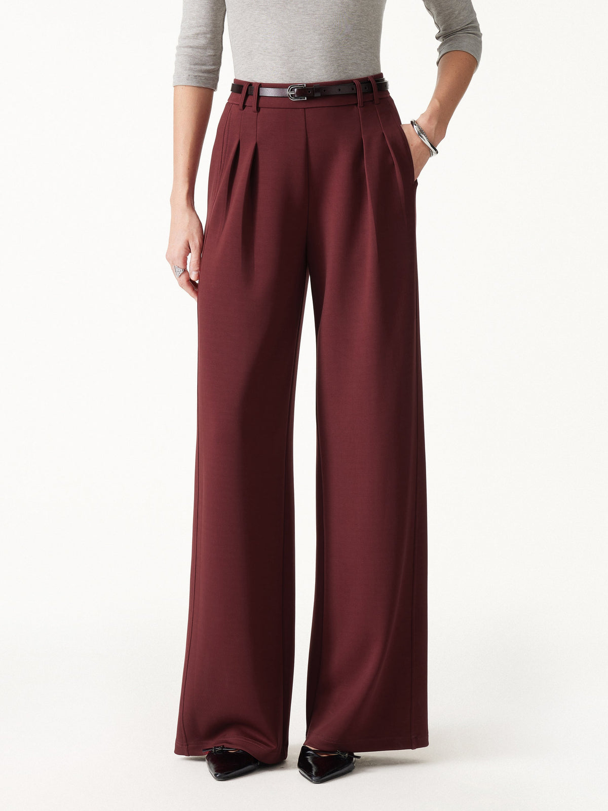 2Pcs Set Mock Neck Batwing Sleeve Top & High-Rise Wide-Leg Pants with Pockets — original photo 7
