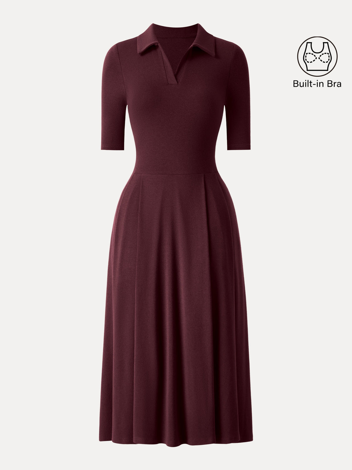 LiteWarm Polo Neck Elbow Length Sleeve Midi Built-In Bra Dress with Pockets — original photo 15