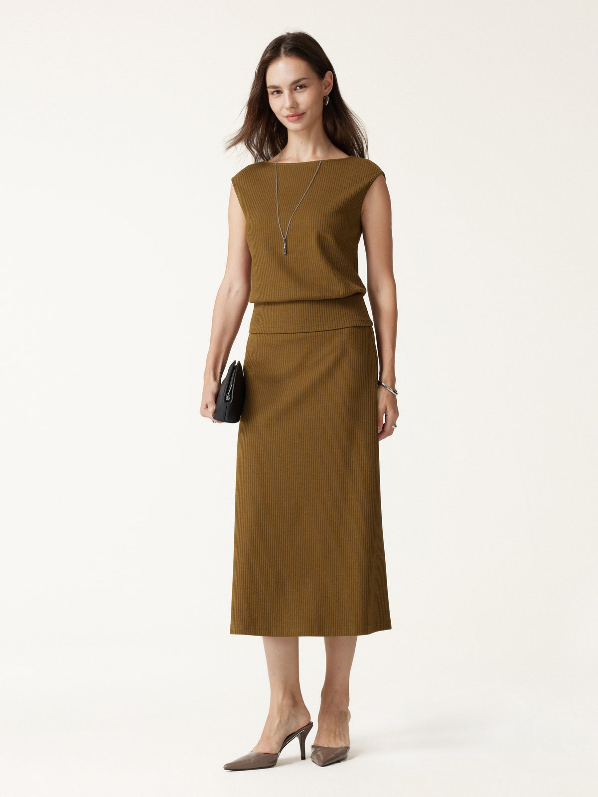 Textured Cotton Blend Boatneck Sleeveless Banded Hem Top — original photo 2