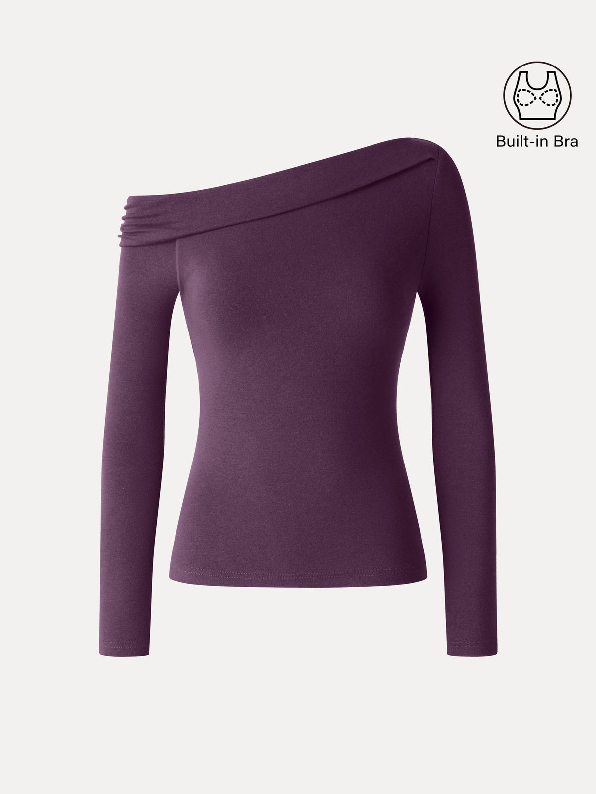 LiteWarm Asymmetrical Neck Long Sleeve Built-In Bra Top — original photo 8