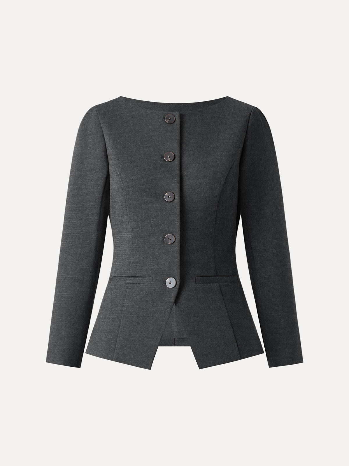Ponte Office Round Neck Long Sleeve Jacket with Pockets — original photo 6