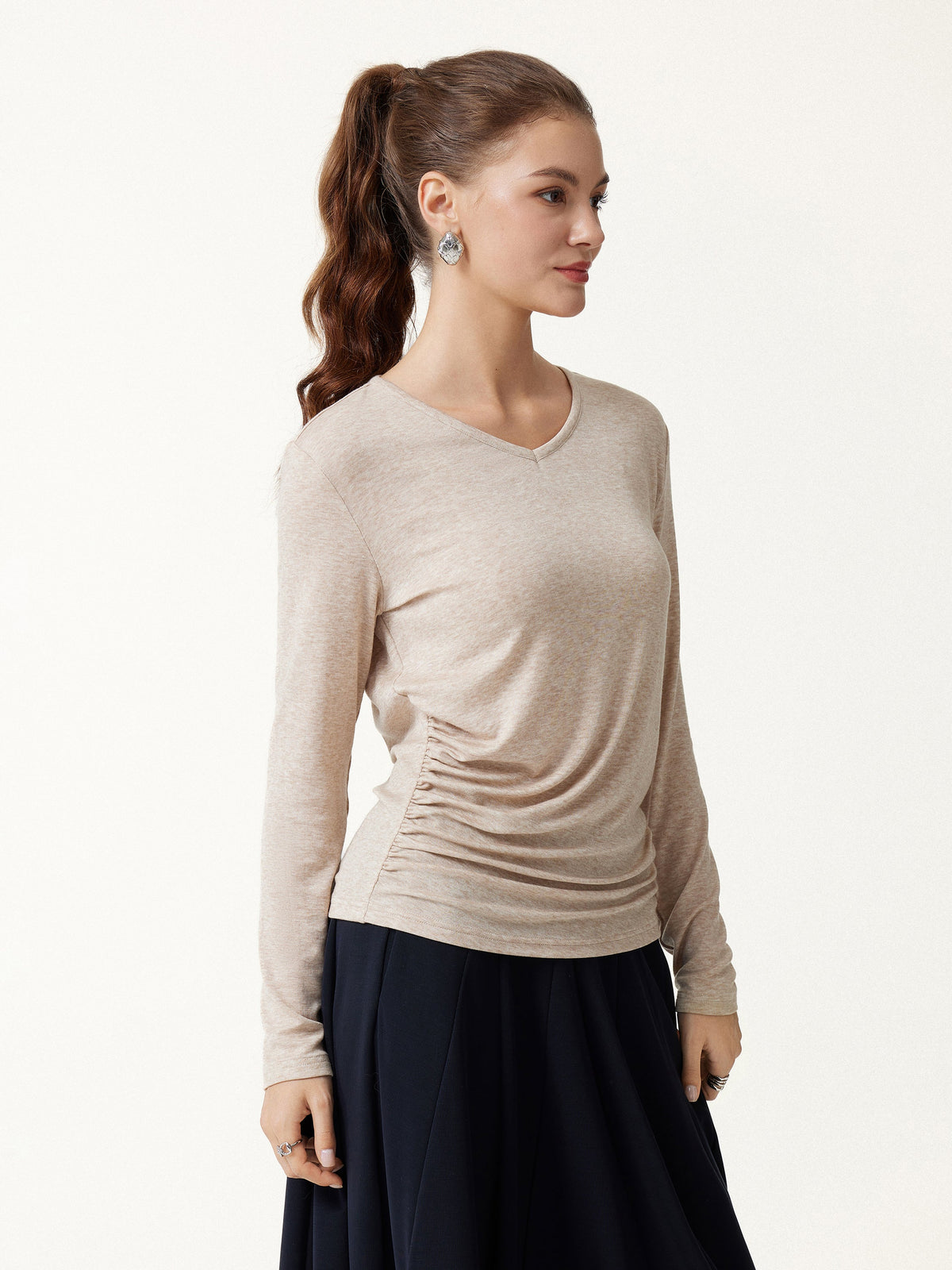 LiteWarm V-Neck Long Sleeve Ruched Top — original photo 9