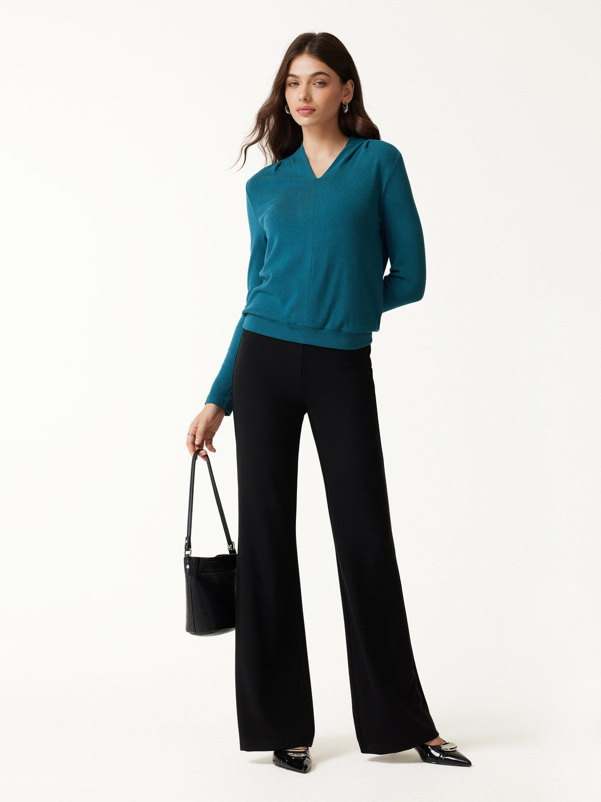 LiteWarm V-Neck Long Sleeve Tucked Shoulder Top — original photo 2