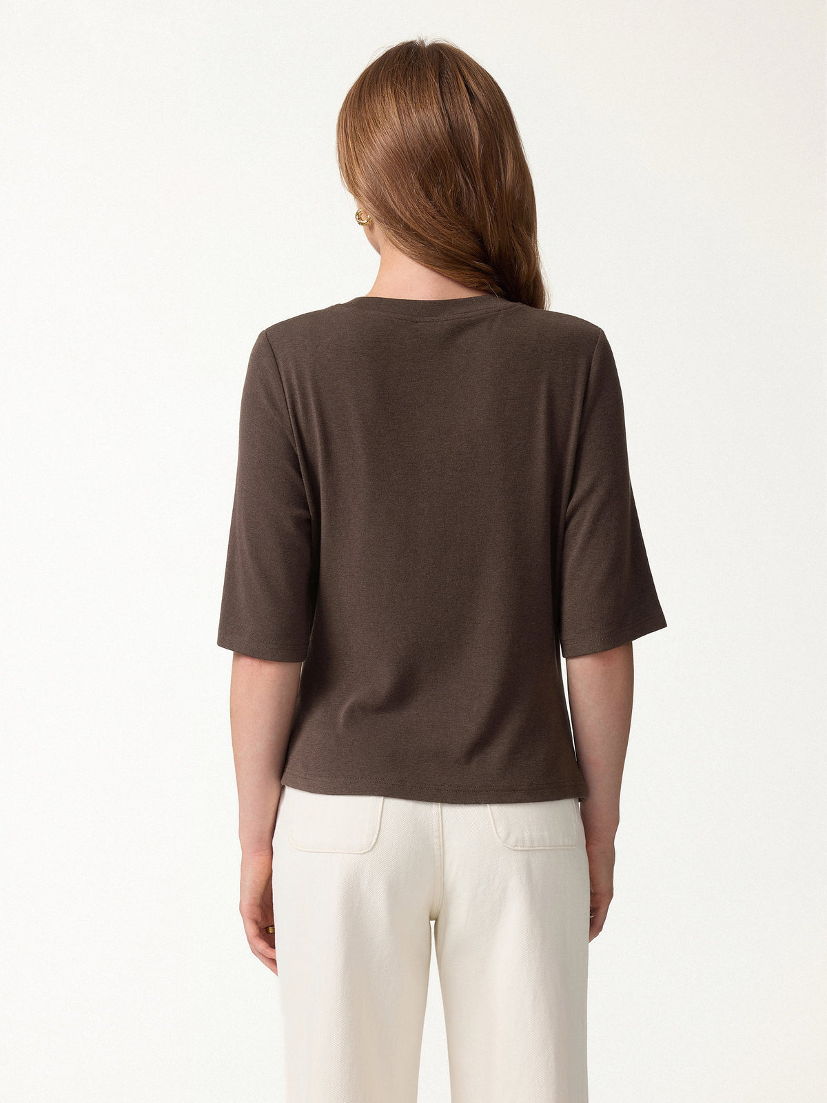 LiteWarm Round Neck Elbow Sleeve Side-Tuck Top — original photo 4