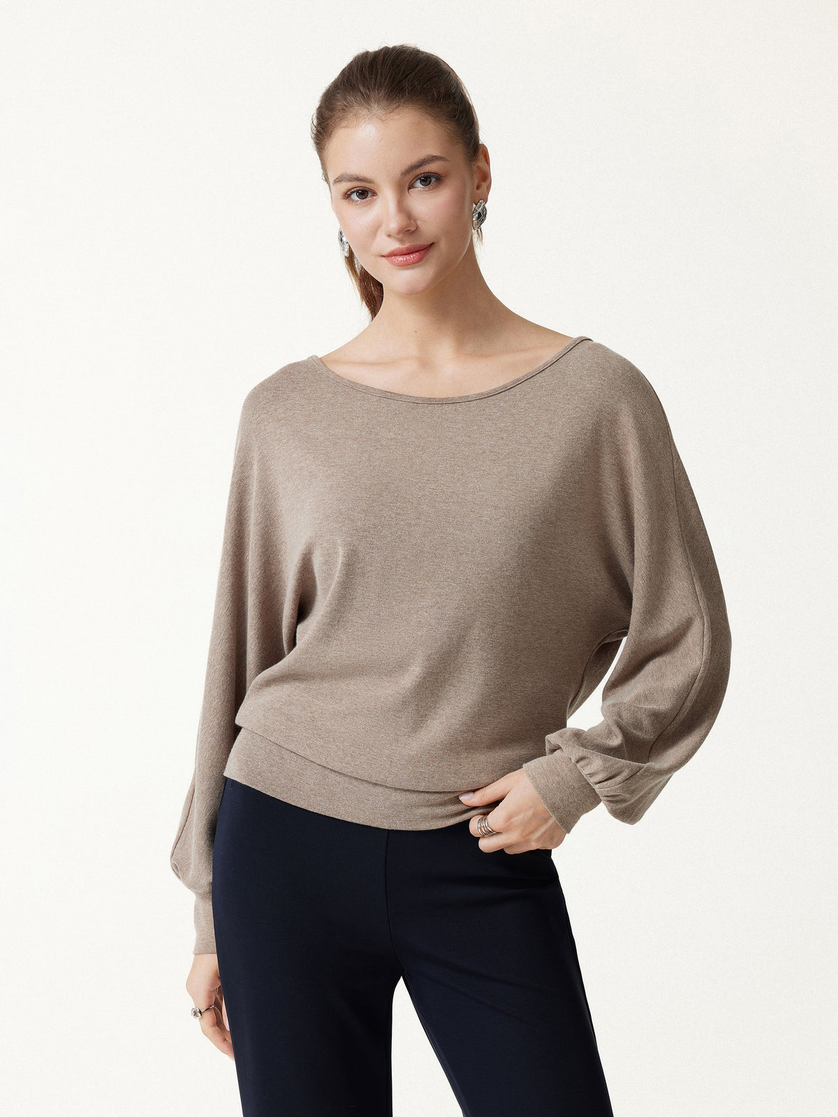 LiteWarm Boatneck Lantern Sleeve Banded Hem Top — original photo 3