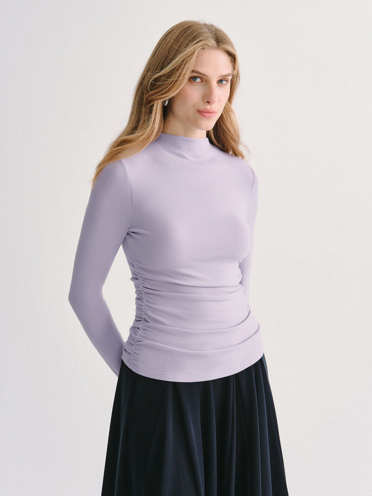 ProWarm Mock Neck Long Sleeve Ruched Built-In Bra Top — original photo 3