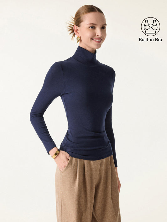LiteWarm Turtleneck Long Sleeve Built-In Bra Top — original photo 1