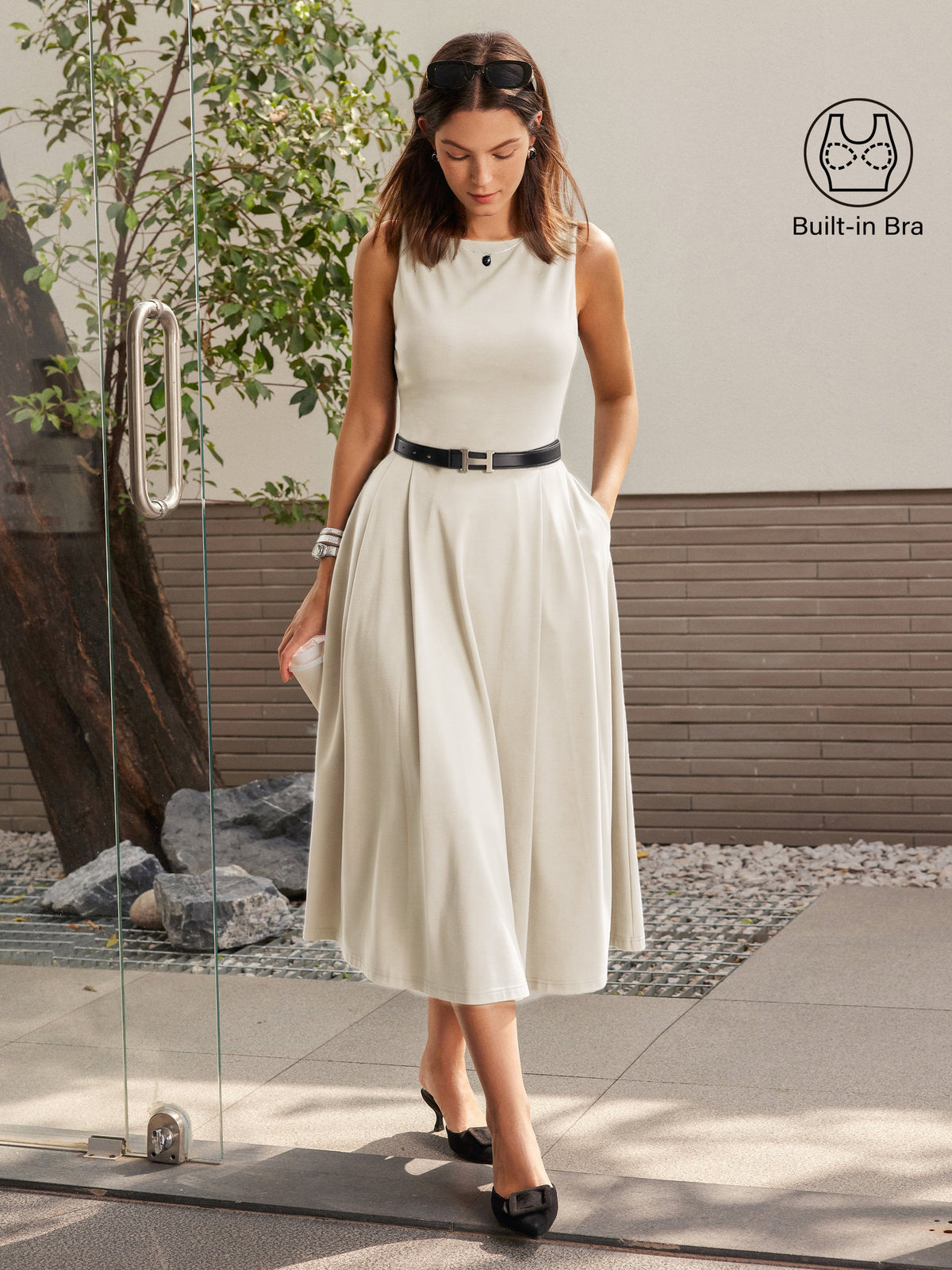 Boatneck Bamboo Ponte Bra Midi Dress with Pockets — original photo 10