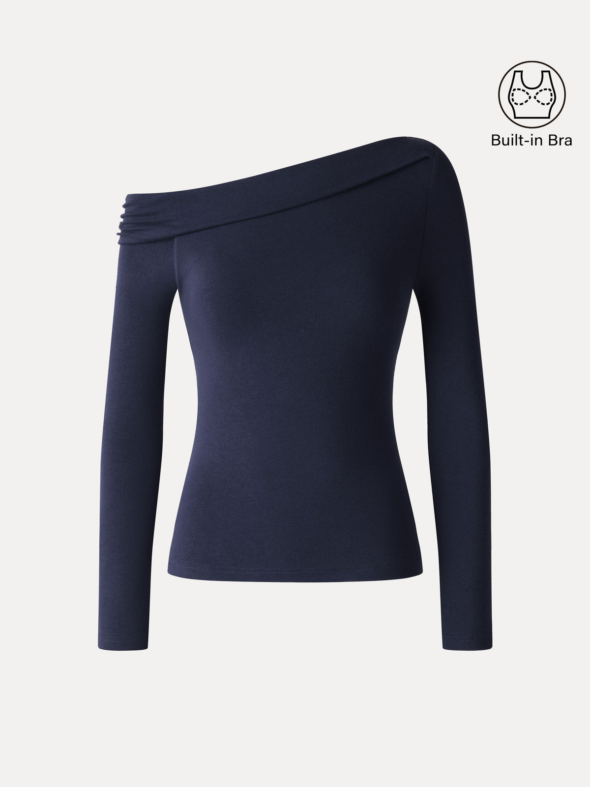 LiteWarm Asymmetrical Neck Long Sleeve Built-In Bra Top — original photo 9