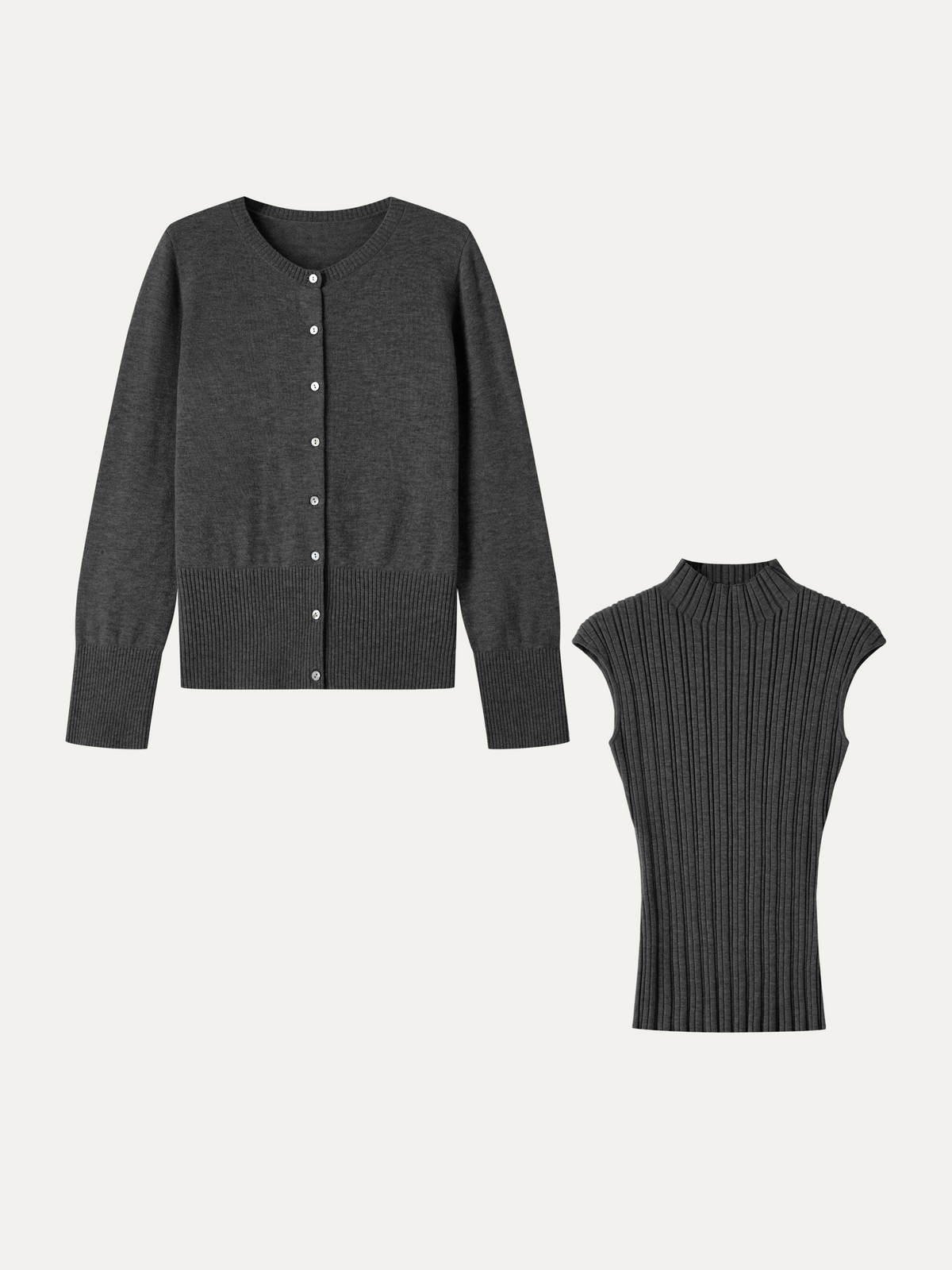 2Pcs Set 100% Merino Wool Long Sleeve Cardigan & Mock Neck Sweater — original photo 13