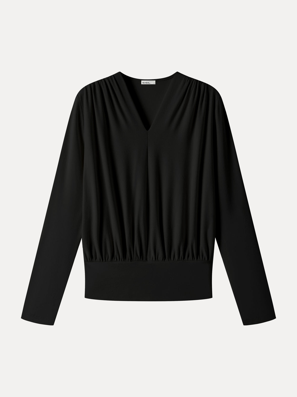 LiteWarm V-Neck Long Sleeve Ruched Banded Hem Top — original photo 9