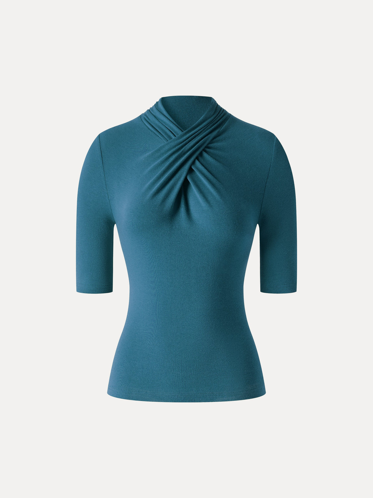 LiteWarm Crisscross Mock Neck Elbow Sleeve Ruched Top — original photo 10