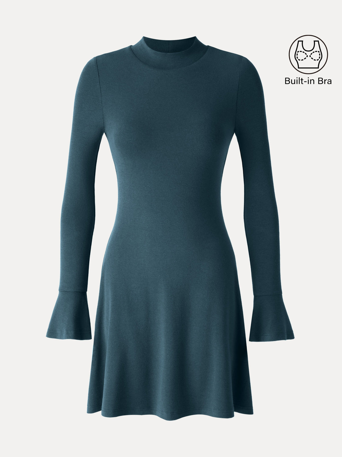 LiteWarm Mock Neck Flared Long Sleeve A-Line Mini Built-In Bra Dress — original photo 8
