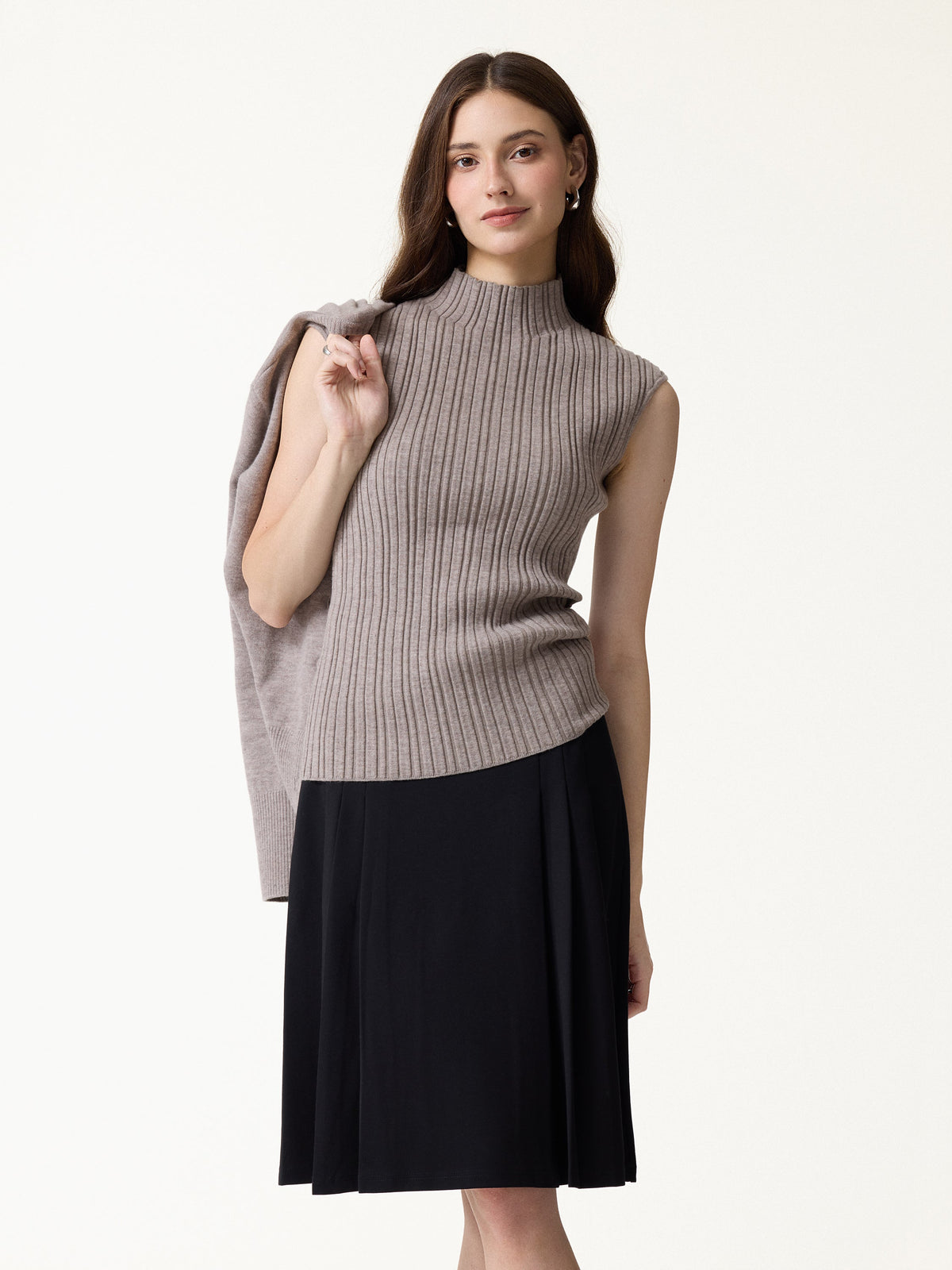 2Pcs Set 100% Merino Wool Long Sleeve Cardigan & Mock Neck Sweater — original photo 5