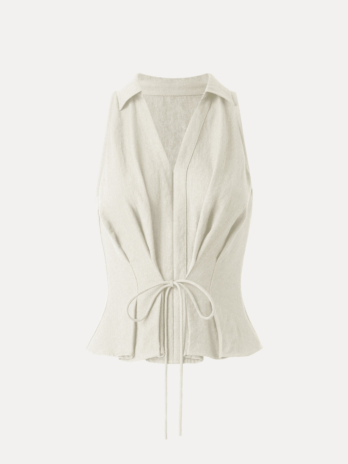Collared V-neck Pleated Sleeveless Top with Drawstring — original photo 8