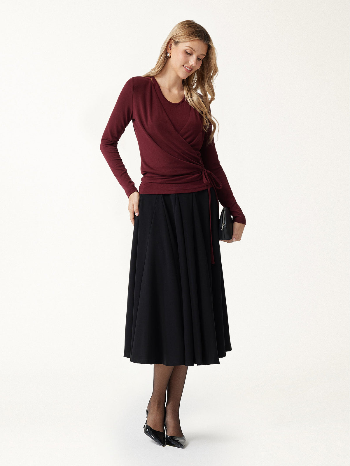 LiteWarm Cashmere Blend Reversible Wrap Tie-Waist Cardigan — original photo 2