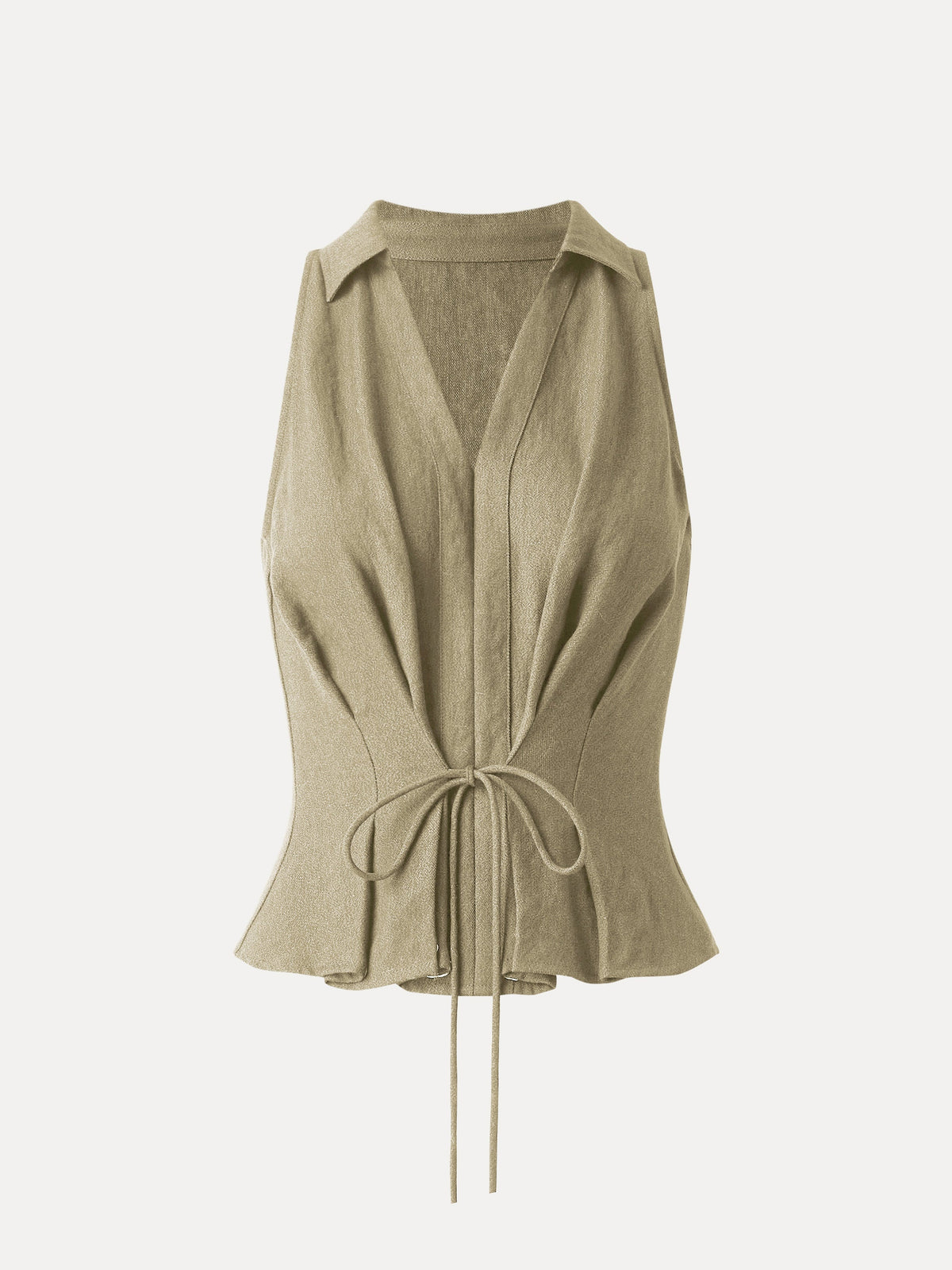 Collared V-neck Pleated Sleeveless Top with Drawstring — original photo 7