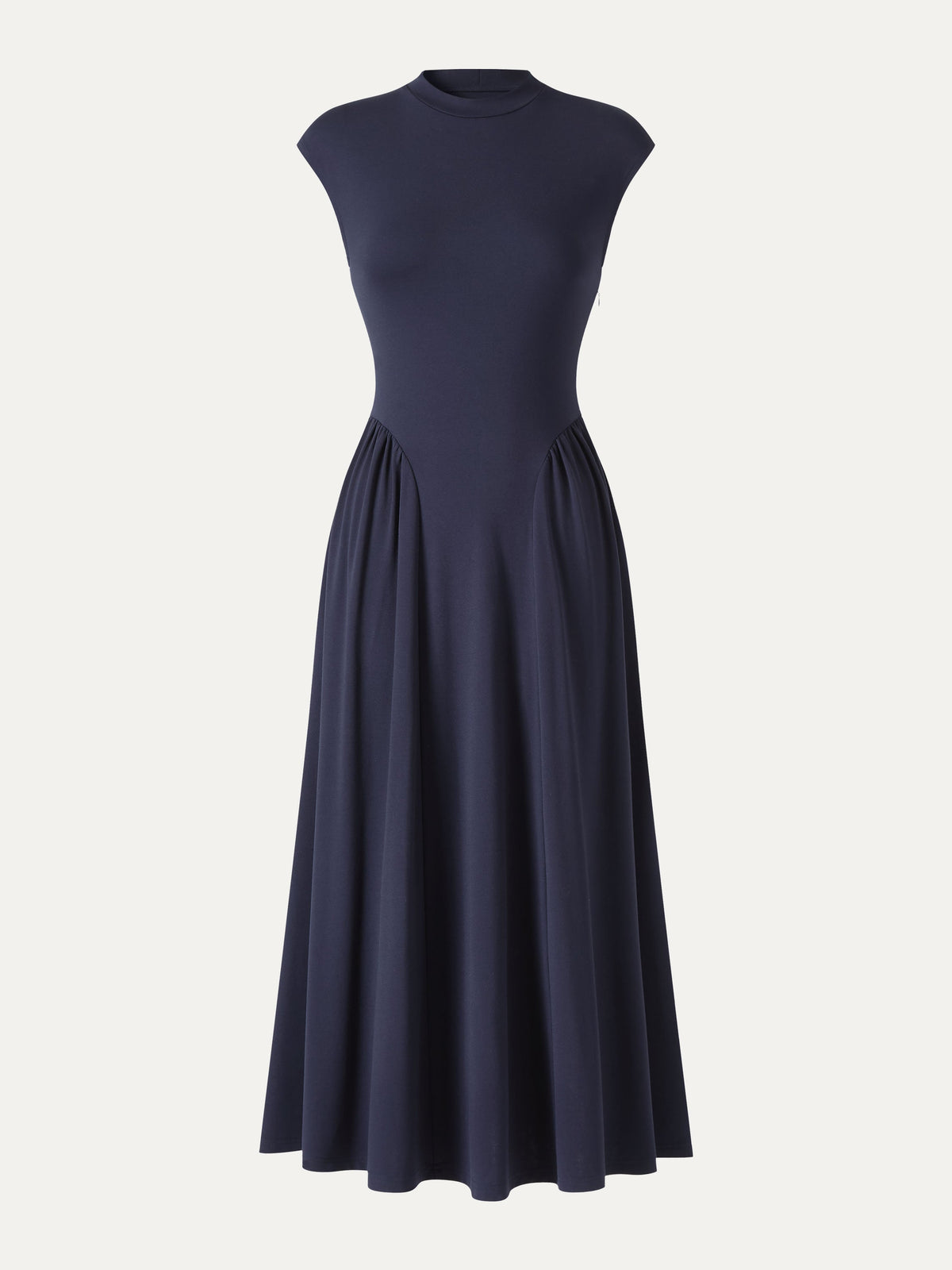 Ponte Mock Neck Ruched A-Line Midi Dress with Pockets — original photo 4