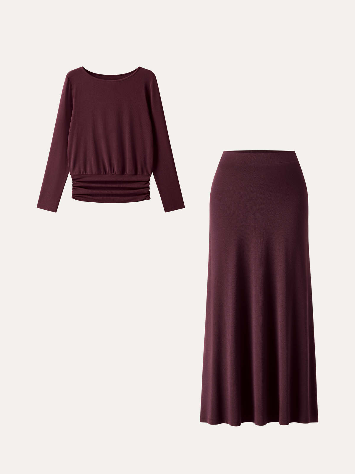 2Pcs Set LiteWarm Boatneck Top & High-Rise A-Line Maxi Skirt — original photo 2