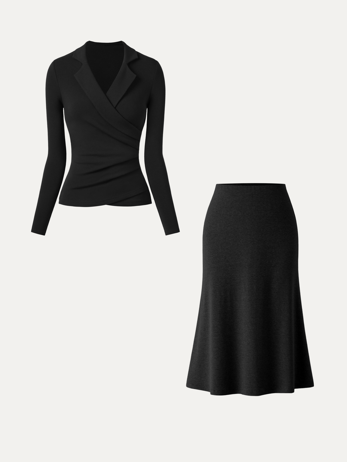 2Pcs Set ProWarm Collared Surplice Top & Soft Thermal Pull-On Midi Skirt — original photo 9