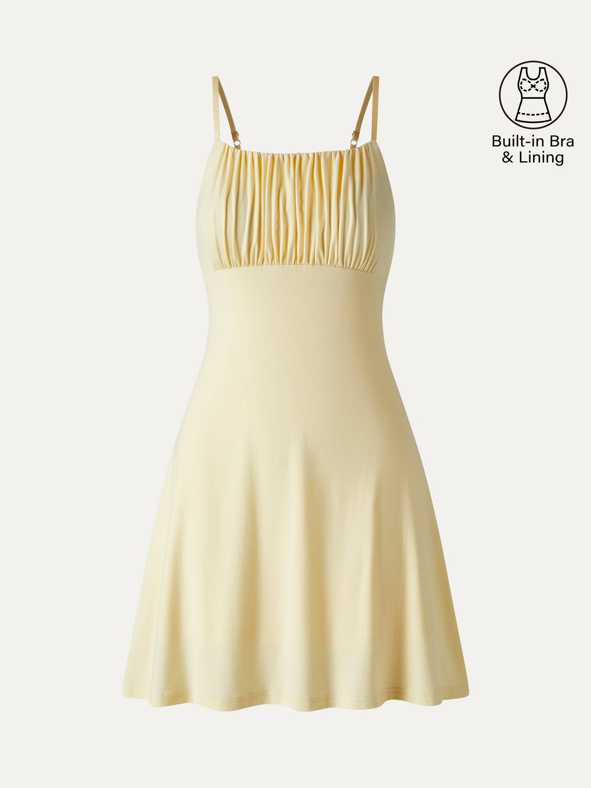 Matte Smooth Square Neck Ruched Spaghetti Mini Built-In Bra Dress — original photo 6