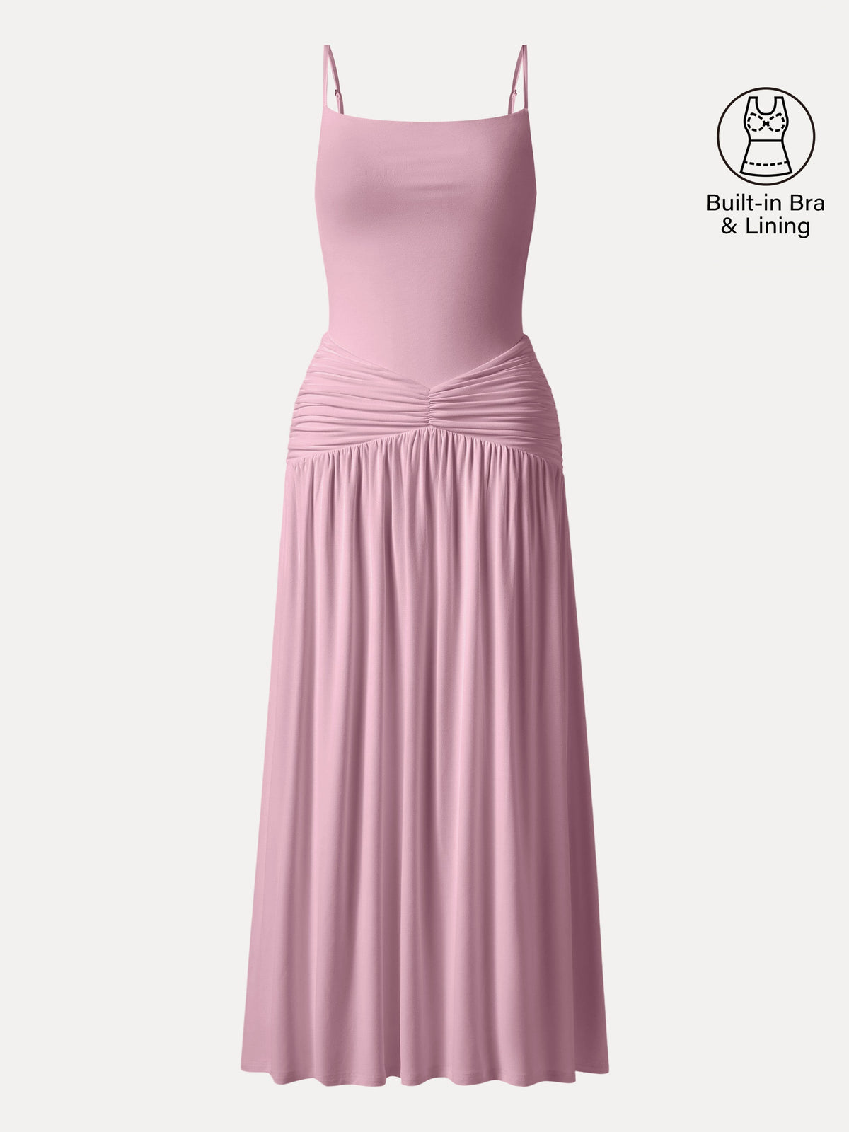 Not-See-Thru Spaghetti Gathered Maxi Built-In Bra Dress — original photo 11
