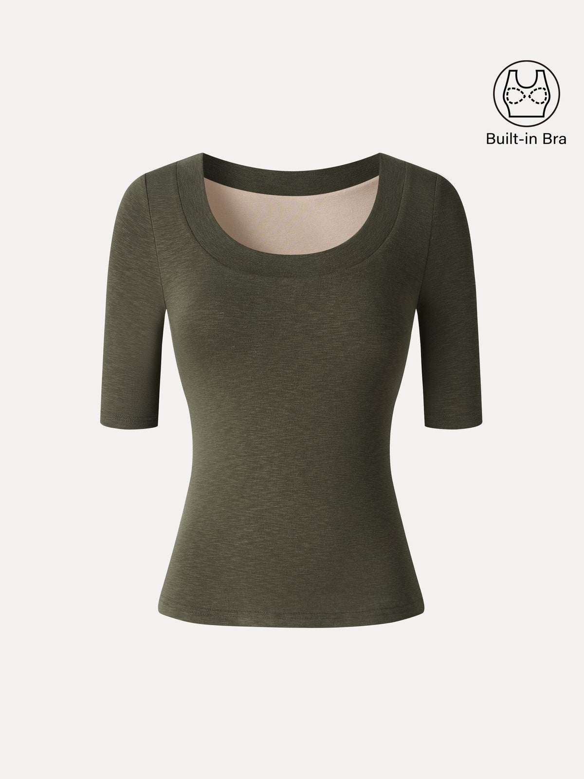 LiteWarm Slub U-Neck Elbow Sleeve Built-In Bra Top — original photo 8