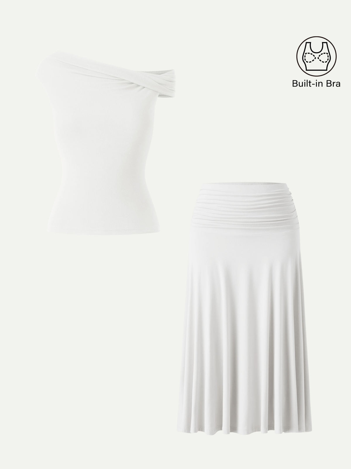 2Pcs Set Multi-wear Built-In Bra Top & Side Ruched A-line Midi Skirt — original photo 19