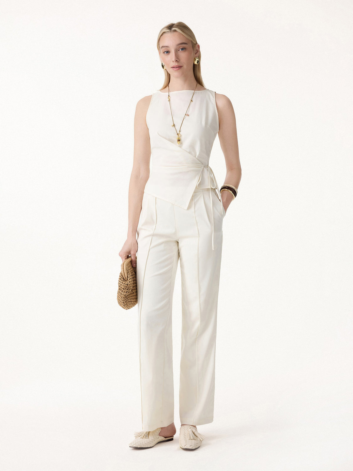 Lyocell-Linen Blend Boatneck Waist-Defined Top — original photo 2