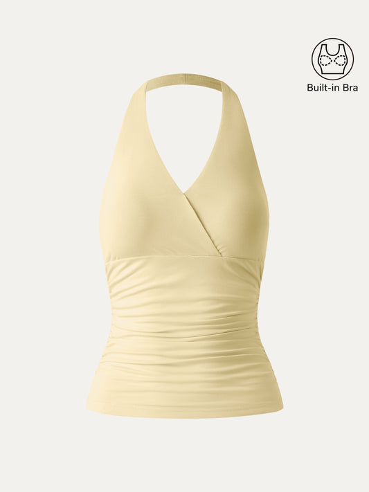 Halter Neck Side Gathered New Airy Built-In Bra Tank — original photo 1
