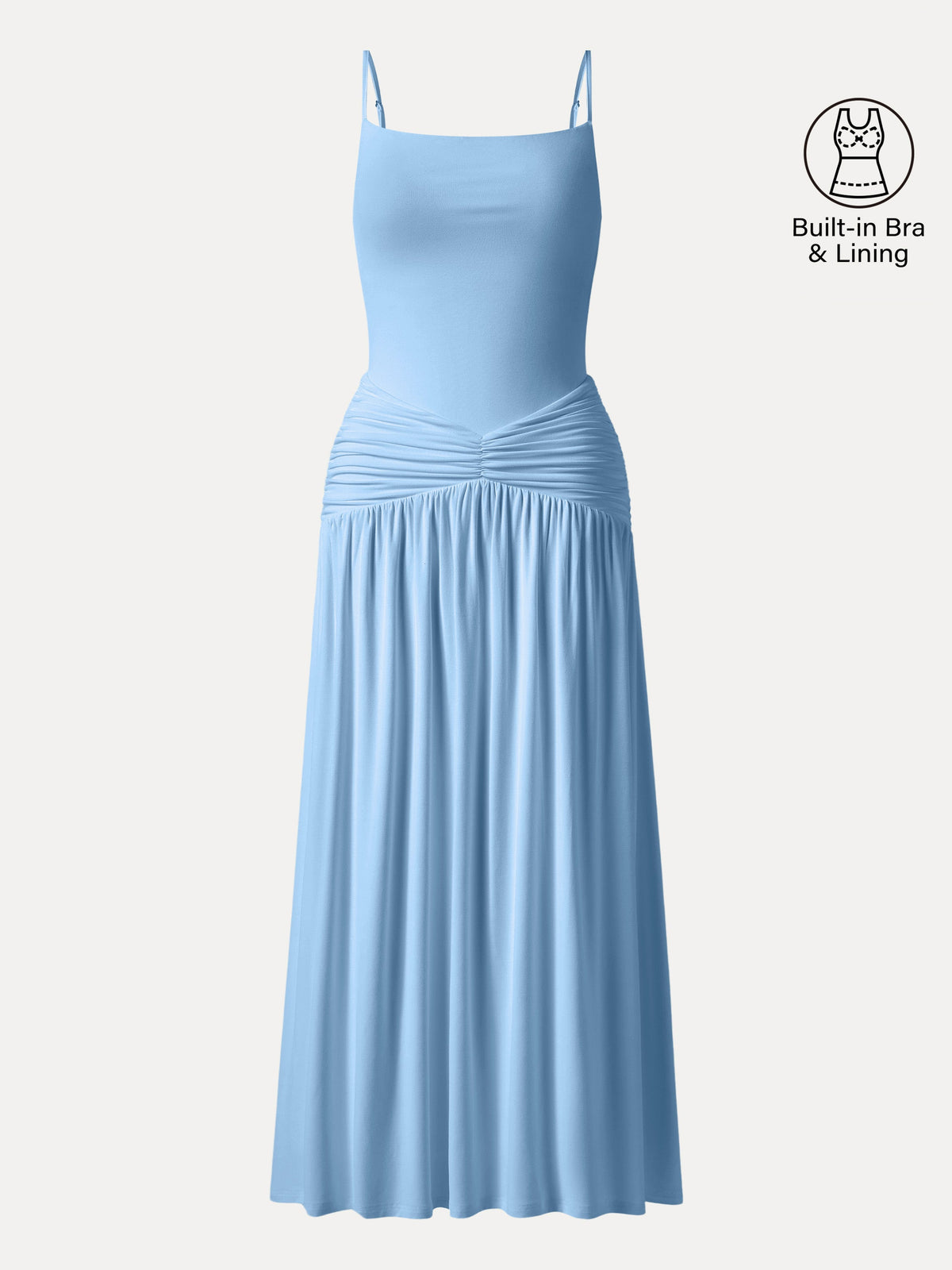 Not-See-Thru Spaghetti Gathered Maxi Built-In Bra Dress — original photo 9