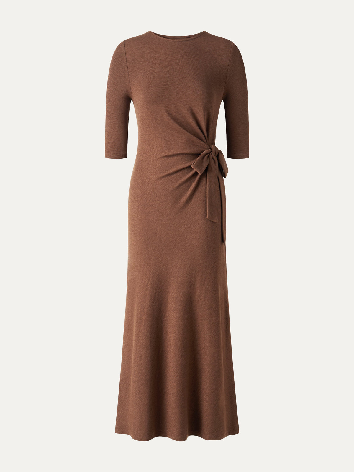 LiteWarm Slub Ribbed Round Neck Elbow Sleeve Tie-Waist Midi Dress — original photo 11