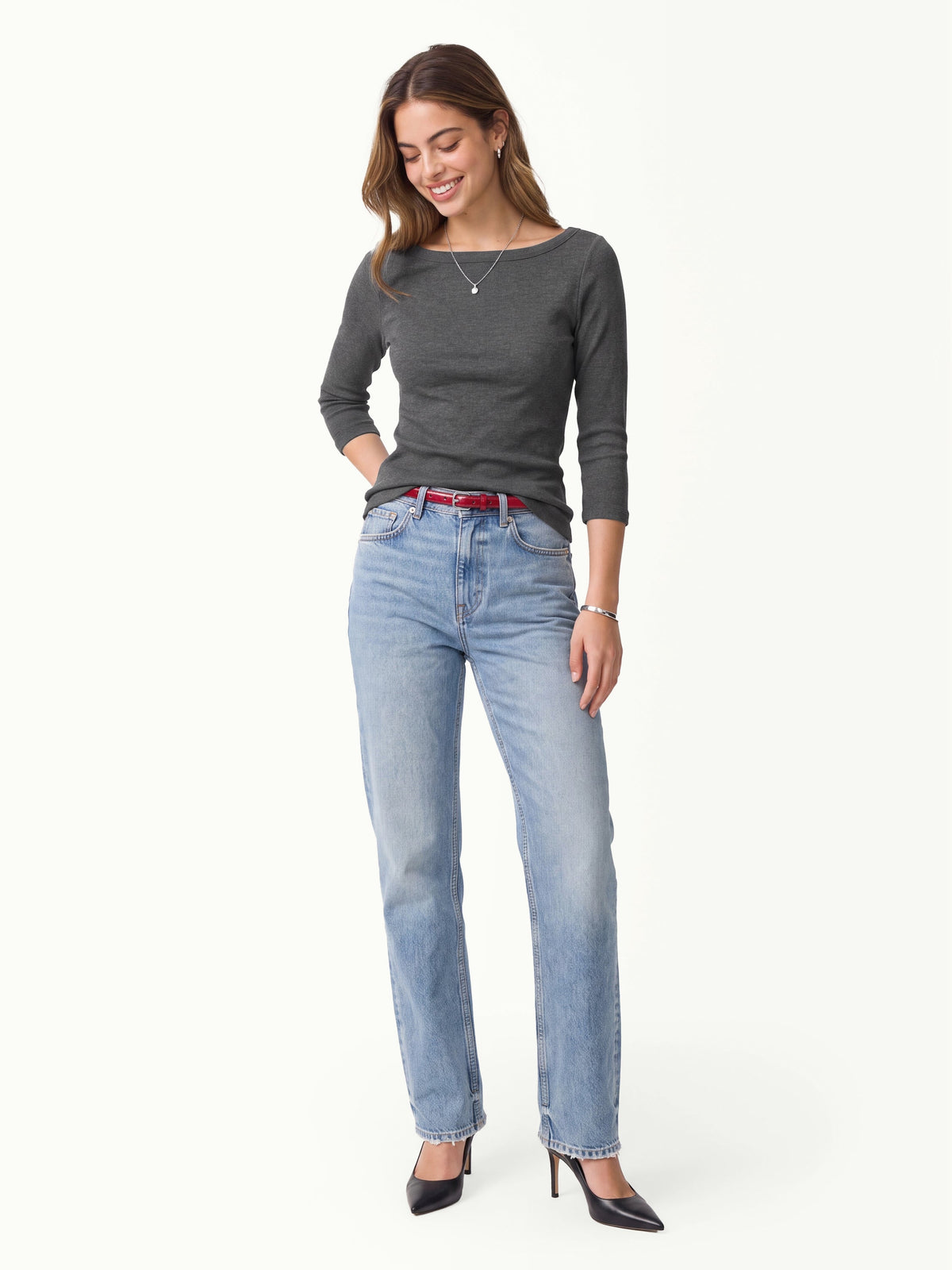 Plantive® Boatneck 3/4 Sleeve Built-In Bra Top — original photo 9