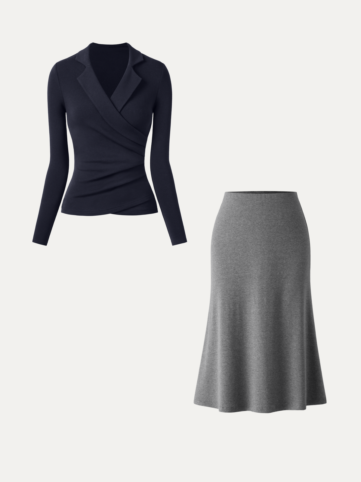 2Pcs Set ProWarm Collared Surplice Top & Soft Thermal Pull-On Midi Skirt — original photo 2