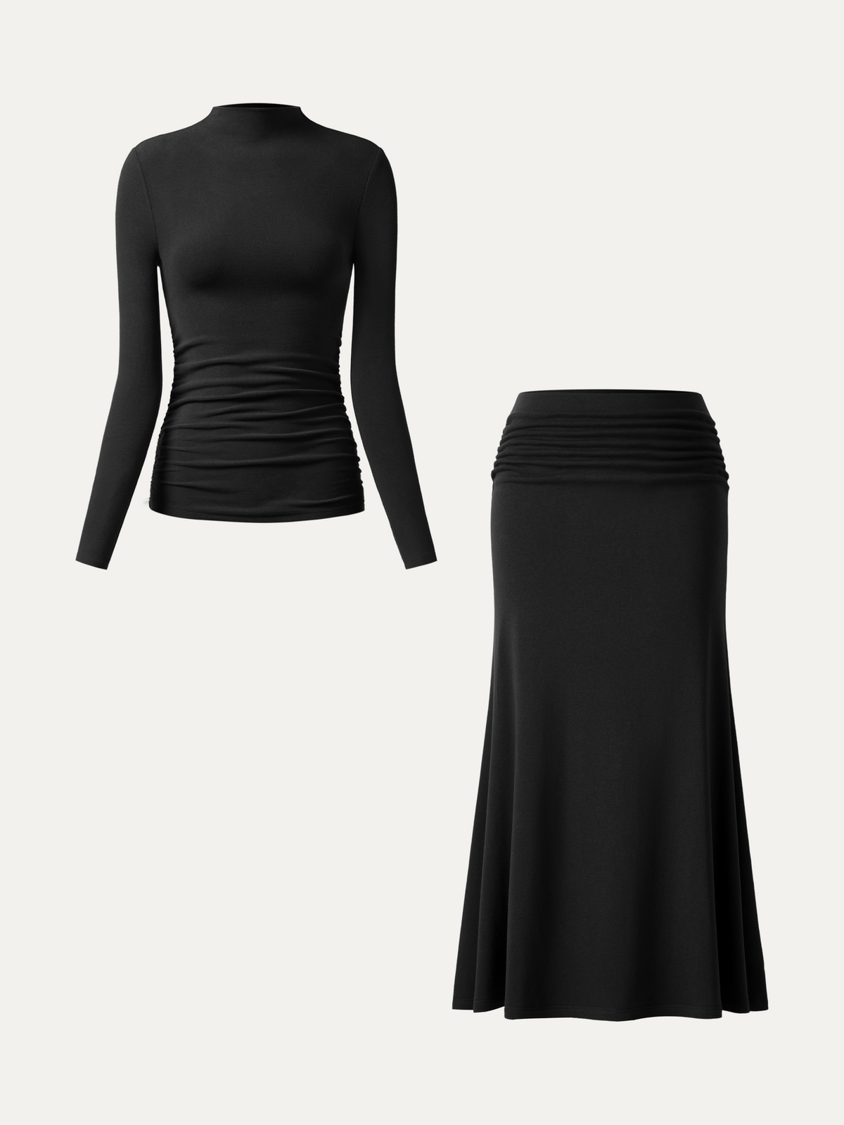2Pcs Set Prowarm Ruched Sides Mockneck Top & Mermaid Maxi Skirt — original photo 11